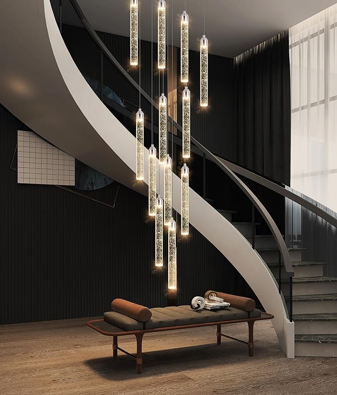 12-Lights Chandelier LED Dimmable Chandeliers for Entryway Flush Mount Ceiling Pendant Light Fixture Crystal Chandeliers for Living Room Chrome Finished Lighting Modern High Ceiling Chandelier