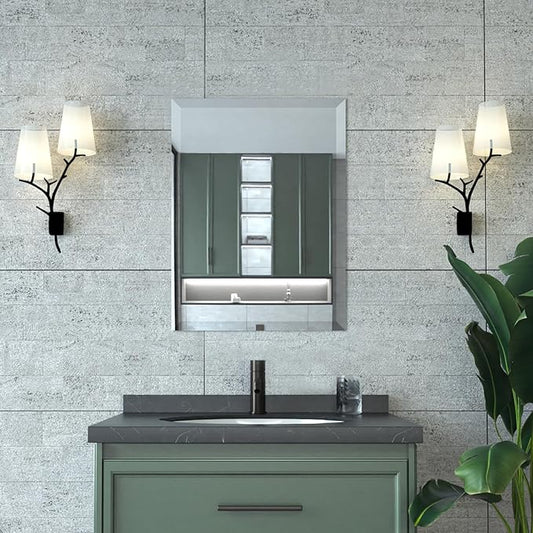 Mirrorons Beveled Mirror, Bathroom Mirrors for Wall 18" x 24", Frameless Rectangle Bathroom Mirror with Beveled Edge, Hangs Horizontally or Vertically, Tempered Glass Upgraded Packing