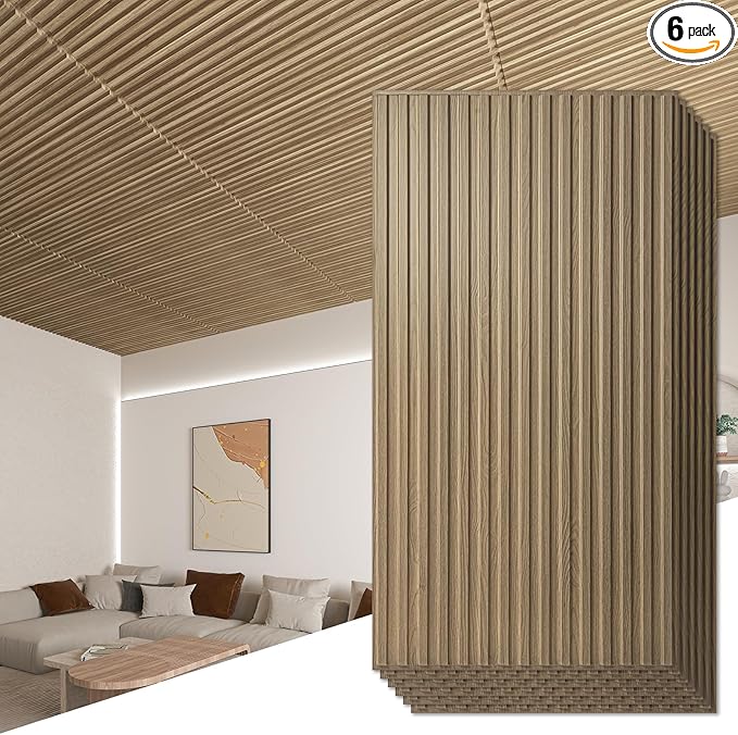 Art3d 6-Pack Slat Design 3D Wall Panels for Interior Wall Decor, 2x4 FT PVC Decorative Drop Ceiling Tiles - Walnut