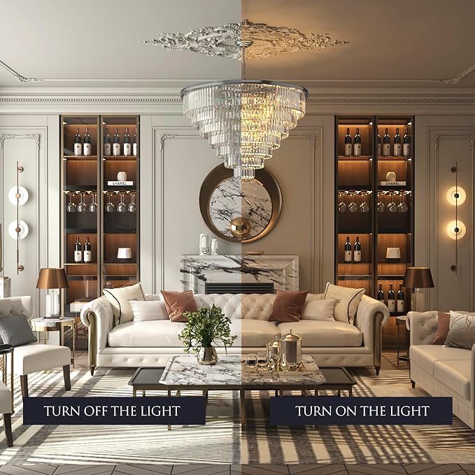 Nickle Crystal Chandelier Modern Chandeliers Lighting Pendant Ceiling Light Fixture 7-Tier for Dining Living Room Kitchen W39