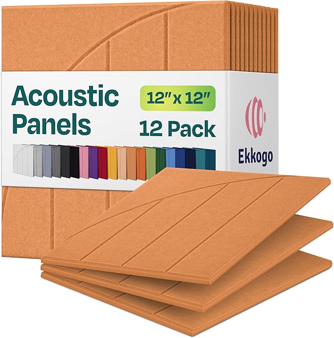 Acoustic Panels 12-Pack Soundproof Wall Panels 12"x12"x0.4" Decorative Sound Dampening for Your Home, Office, Studio, Bedroom & More with Unique ModuArc Carving [70'S Orange]
