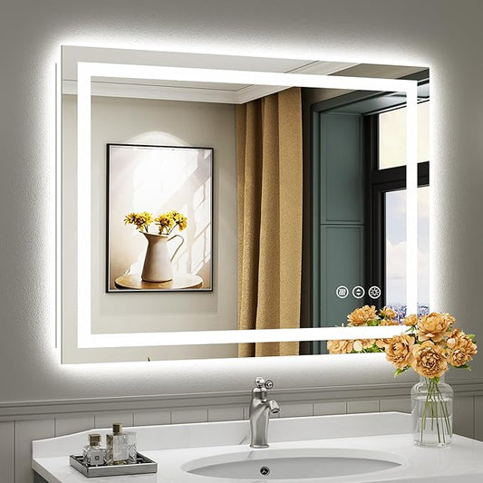 40"x30" LED Bathroom Mirror with Lights, Backlit & Front Lit, Lighted Vanity Mirrors for Bathroom Wall, Touch Screen Dimmable, Anti-Fog, Memory Function, HD Tempered Glass, Shatter-Proof, ETL Listed
