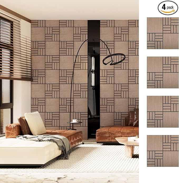 4 Packs Acoustic Wall Panels - Self-Adhesive 3D Wood Slat Wall Panel- Peel and Stick Sound Absorbing Panels for Noise Reducing - Feature Wall Decor for Home & Office