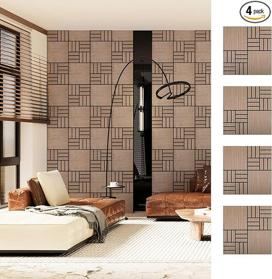 4 Packs Acoustic Wall Panels - Self-Adhesive 3D Wood Slat Wall Panel- Peel and Stick Sound Absorbing Panels for Noise Reducing - Feature Wall Decor for Home & Office