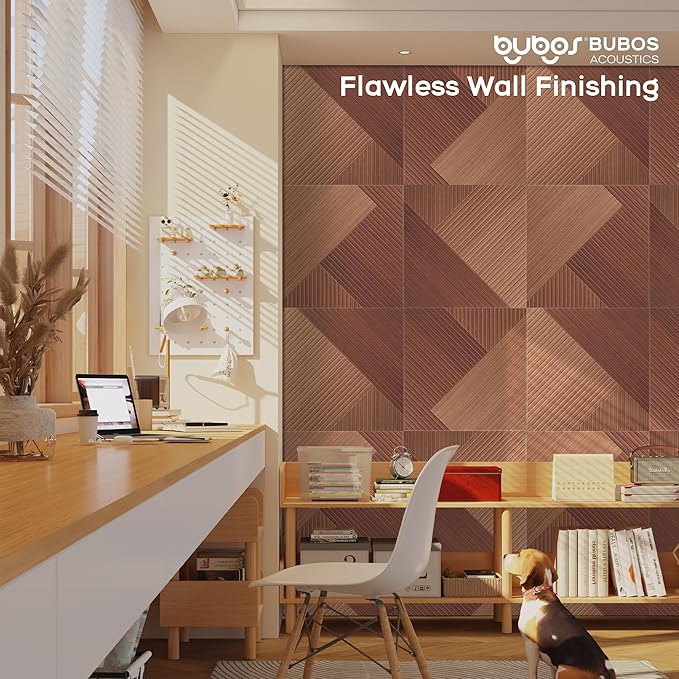 BUBOS Large Acoustic Panels,6 Pack Wood-Pattern Printing Soundproof Wall Panels, Total Size 70.8 x 47.2 Inches Self-Adhesive Decorative Sound Absorbing Panels for Studio, Home,Deep Diamond Weave