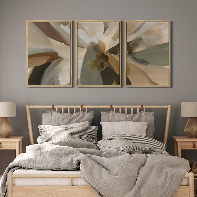 MUDECOR Framed Wall Art Print Set Minimalist Earthy Abstract Floral Illustrations Modern Art Boho Decorative Colorful Chic for Living Room, Bedroom, Office - 16"x24"x3 Natural