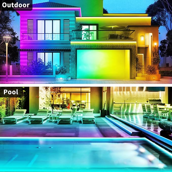 66ft Outdoor LED Strip Lights Waterproof,IP68 Waterproof LED Light Strips with Remote,App Control Music Sync RGB Outdoor LED Rope Lights,LED Lights for Bedroom,Roof,Pool,Deck,Balcony