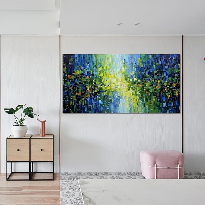 Abstract Canvas Art Wall Decor Large Modern Wall Art For Living Room Canvas Wall Art Decor Green Abstract Wall Art Prints Large Blue Wall Art Decor Art Work for Walls Bedroom Office Decor 24" X 48"