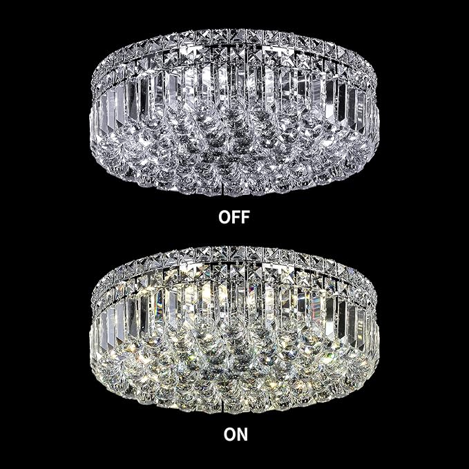 6-Lights Crystal Flush Mount Chandelier Light Fixture with K9 Crystals Modern Ceiling Lights Elegant Pendant Lamp for Bedroom,Hallway,Bar,Living Room,Dining Room,H5.9 xW20 (Bulbs Not Included)