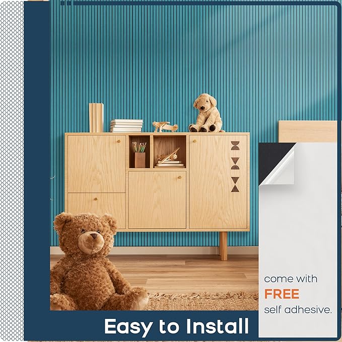 BUBOS 10 Pack Large Acoustic Panels, 48"X 12"X 0.4" Sound Proof Panels for Walls,Decorative Self-Adhesive Acoustical Wall Panels,3D Slat Sound Panels for Home Office Studio (Water Green)