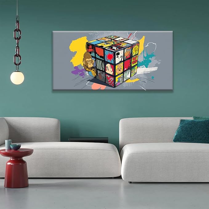 Abstract Wall Art For Living Room Artwork Graffiti Cube Canvas Art Wall Decor Modern Canvas Prints Pictures Colorful Wall Art For Home Hotel Artwork 24 X 48 Inch