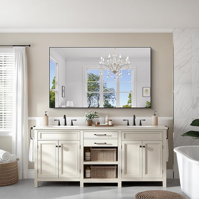 KOCUUY 60x36 Inch Large Black Wall Mounted Mirror,Aluminum Framed Decorative Rectangular Bathroom Mirror for Wall Over Sink,Vanity Mirror for Bedroom Living Room Bathroom,Functional Oversized Mirror