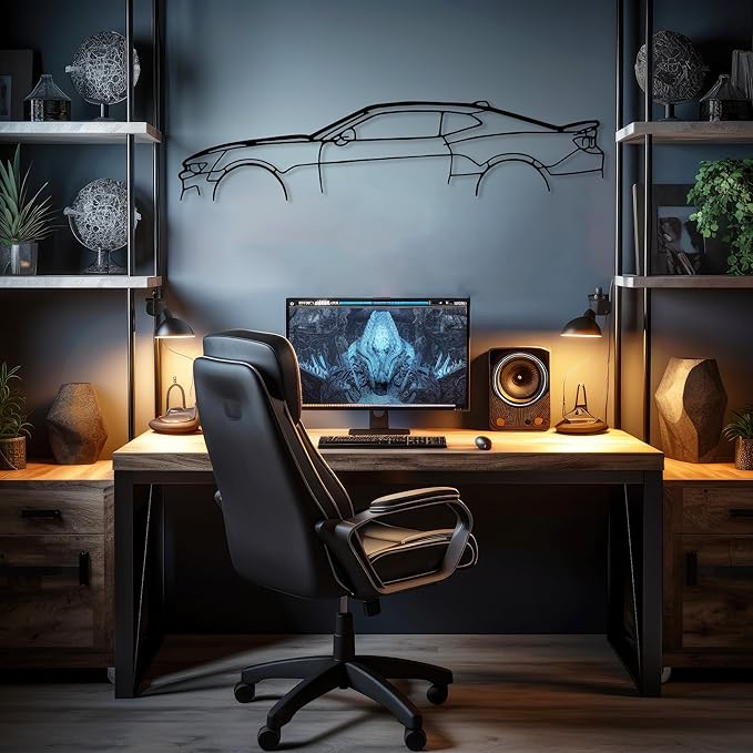 Camaro Silhouette Metal Car Wall Art, Sports Car, Automotive Silhouette Line Decoration, Minimalist Sculpture for Garage, Man Cave, Indoor Outdoor Wall Hanging, Gift for Boyfriend (Black-35x8.2”inch)