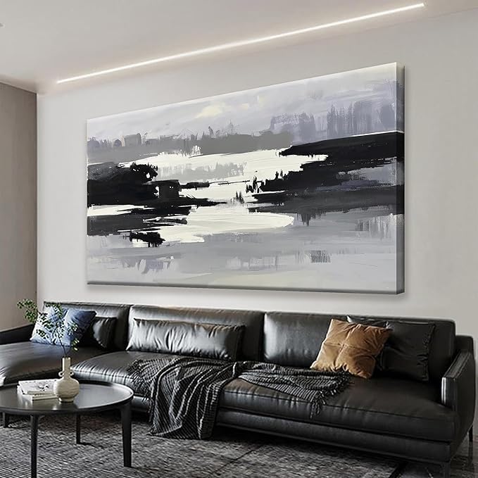 Abstract Wall Art Canvas Art Wall Decor For Living Room Decorations Large Black And Grey Abstract Wall Decor Office Abstract White Wall Art For Home Bedroom Kitchen Artwork 29x58 Inch