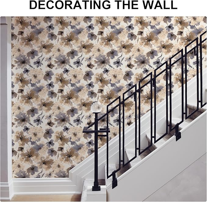 JiffDiff Floral Peel and Stick Wallpaper, Purple Watercolor Flower Contact Paper Peel and Stick for Bedroom Bathroom, Brown Vintage Removable Waterproof Self Adhesive Wall Paper 118"X17.3"(14 sq. ft)