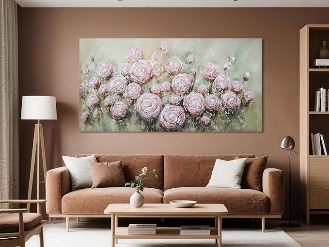 Arjun Floral Wall Art Living Room Rose Canvas Wall Art for Bedroom Flower Extra Large Painting, Christmas Gift Textured Artwork Picture Home Office Dining Room Wall Decor, 58"x29"