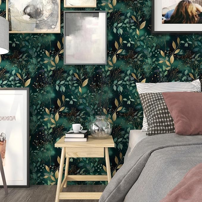 Blue Leaf Peel and Stick Wallpaper Gold Leaf Contact Paper Blue Floral Wall Mural Home Vinyl Waterproof Self Adhesive Removable Renter Friendly Wall Paper 17.5" x 78"