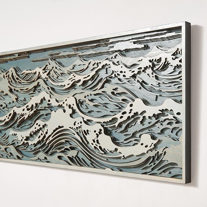 NEODECO Parametric Wood Waves wall decor, 3D wood wall sculpture, Waves in the Stormy Ocean Wood Wall Art, Abstract wall decor, Acoustic wall panel (Large)