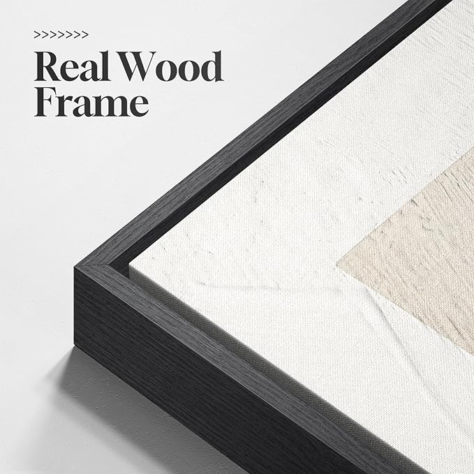 Large Framed Neutral Abstract Wall Art, 3 Piece Modern Canvas Prints Paintings Artwork for Walls, Minimalist Black Beige Pictures for Living Room Hallway Dining Room Bedroom Wall Decor -Total 30x60 In