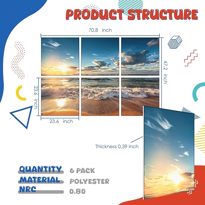 Art Acoustic Panels, 72"x48"x0.4" Sound Absorbing Panels,Better Sound Panels than Soundproof Foam,Self adhesive Soundproof Wall Panels for Recording Studio, BEACH