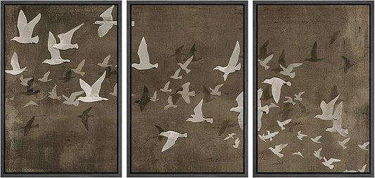 MUDECOR Framed Wall Art Print Set Flock of Abstract Birds in Flight Earthy Tones Illustrations Modern Art Boho Decorative Colorful Chic for Living Room, Bedroom, Office - 24"x36"x3 Black