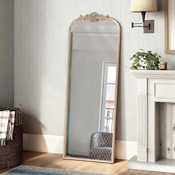 Arched Mirror Full Length: 21"x56" Champagne Gold Vintage Full Body Mirror - Floor Antique Baroque Traditional Ornate for Entryway/Cloakroom/Bedroom - Home Decor for Fashion-Conscious