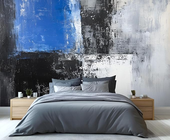 Black White Blue Mural Wallpaper, Abstract Geometric Graffiti Murals, Modern Fashion Art Murals, Wallpaper for Living Room Bedroom Boy Girl Room Home Decor Mural (Not Peel Stick)