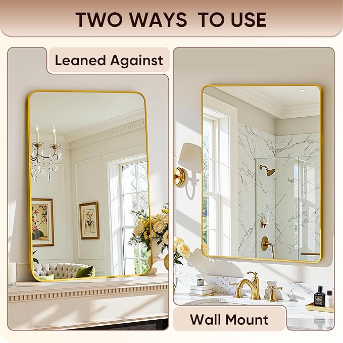 Antok Wall Mirror, 22"x30" Bathroom Vanity Mirror, Anti-Rust HD Tempered Glass, Wall Mounted Mirrors for Living Room, Entryway, Gold Frame, Rect