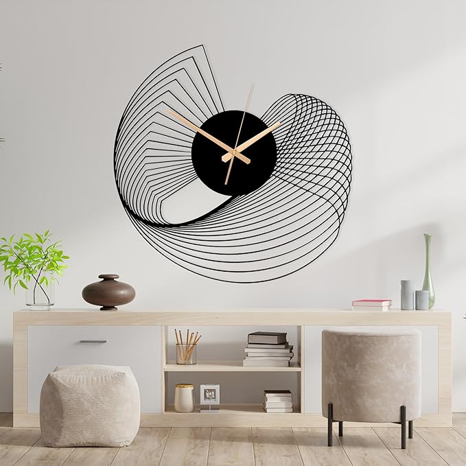Abstract Large Metal Wall Clock - Modern Kinetic Sculpture Wall Art | Unique Geometric Silent Clock for Living Room, Office & Contemporary Home Decor (90x90 cm / 35x35 inches)