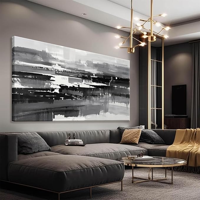 Abstract Wall Art For Living Room Modern Canvas Art Wall Decor Grey White Wall Art For Bedroom Office Decor Grey Abstract Art Painting Ready To Hang Pictures Artwork 24×48 In