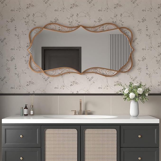Bathroom Matt-Gold Wall Mirror: 24"x48" Vintage Large Mirror for Wall - Vertical or Horizontal Hanging - Home Decor for Living Room/Entryway/Fireplace/Hallway