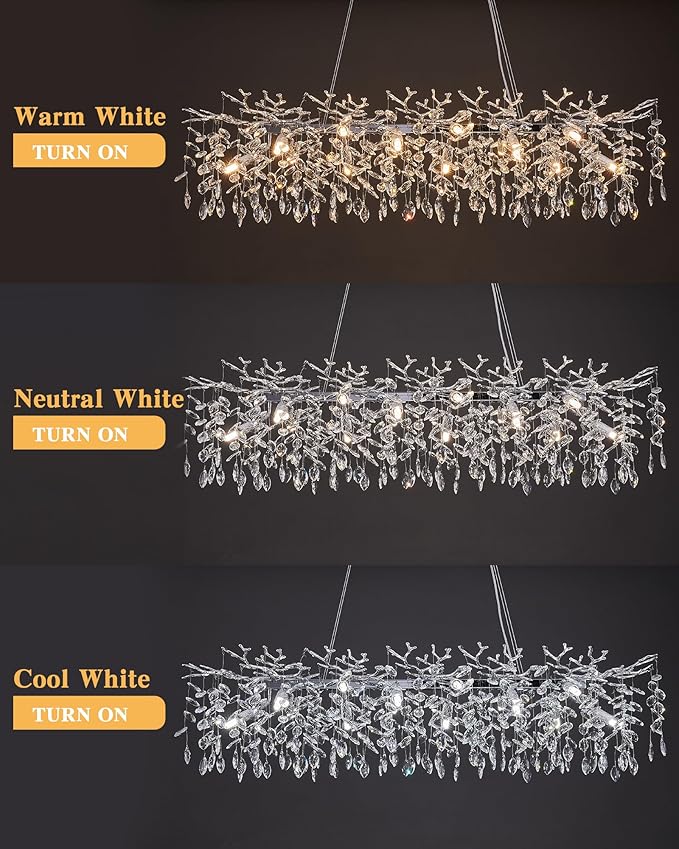 Modern Tree Branch Chandelier, 16 Lights Rectangular 59" Crystal Silver Chandeliers Height Adjustable for Kitchen Island Dining Room Living Room