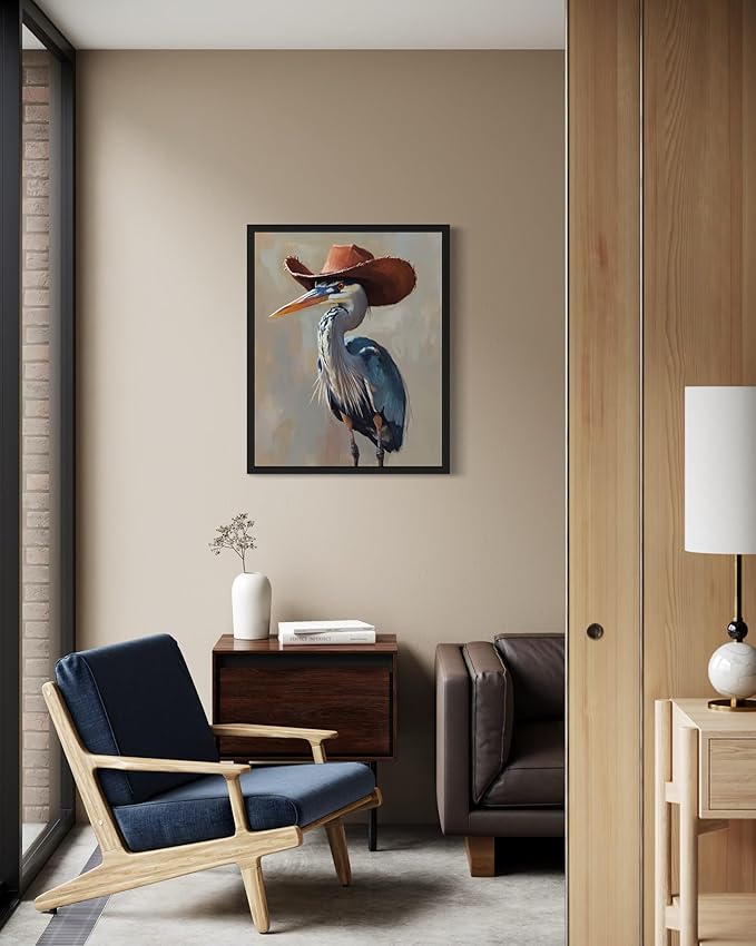 Blue Heron Cowboy Art Print Poster Wall Art, Western Country Farmhouse Wild West for Bedroom, Bathroom, Living Room Art Decor 58 (Blue Heron, 16 x 20 inches, Unframed)