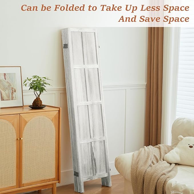 Classic 6 Panel Room Divider and Folding Privacy Screen, 5.6Ft Wood Room Divider Wall, Partition Screen Divider for Room Separation for Bedroom, Home Office, Dressing Room, White