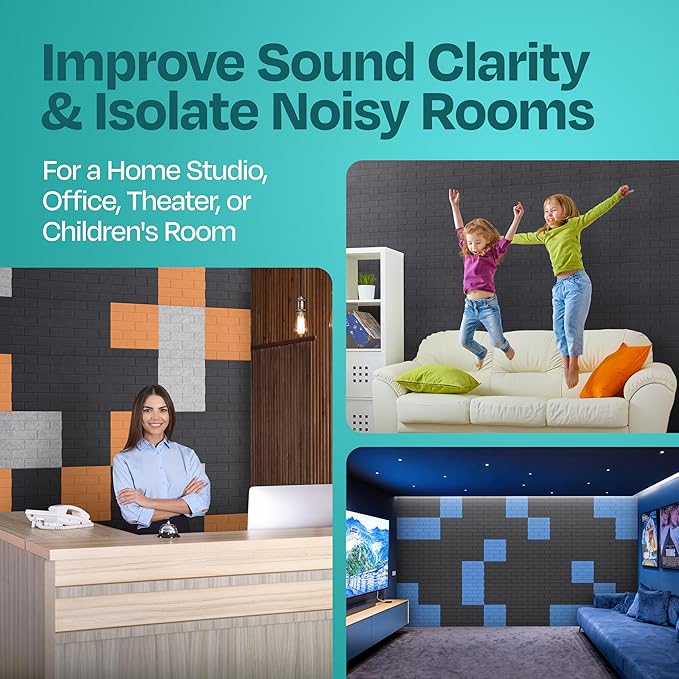 Acoustic Panels 18-Pack Soundproof Wall Panels 12"X12"X0.4" Brick Style Sound Panels Premium Sound Dampening Panels Easy Self Adhesive Installation - [Dark Gray]