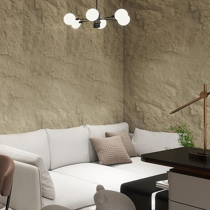 KASARO 3D Faux Stone PU Wall Panels, 3 Pieces Wainscoting Panel Accent for Interior Wall Decor, Waterproof Wall Covering, 47.24 × 23.62 inch, Cement Lily