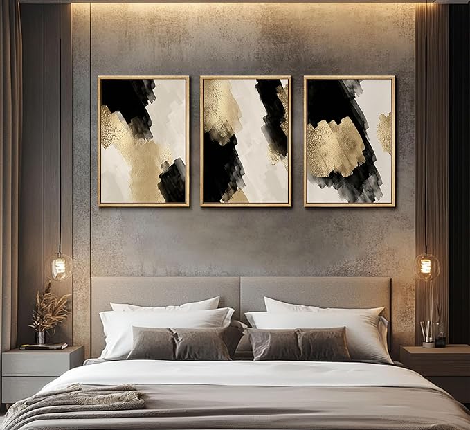 3Pcs Black and Gold Abstract Wall Art Modern Minimalist Posters Prints Neutral Abstract Pictures Painting Wall Decor for Living Room Bedroom Office Decoration Unframed
