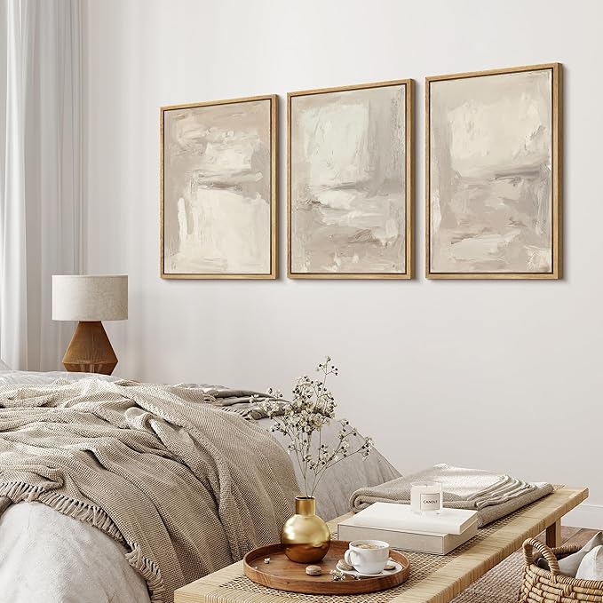 MUDECOR Framed Wall Art Print Set Neutral Abstract Modern Minimalist in Beige and Cream Tones Illustrations Modern Art Boho Decorative Colorful for Living Room, Bedroom, Office - 24"x36"x3 Natural