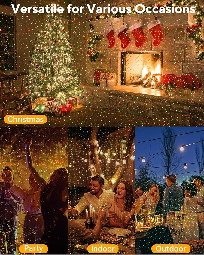 Christmas Projector Lights Outdoor Waterproof with Remote Control, Outdoor Christmas Decorations Garden & Landscape Lights with Red and Green Stars for Garden Room Decor/Halloween Decorations