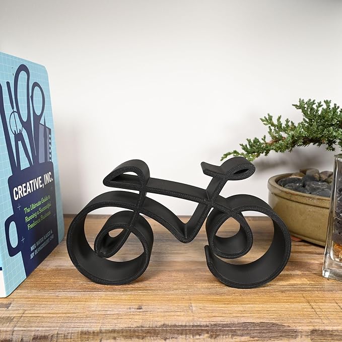 Bicycle & Cyclist Sculpture – Minimalist Decorative Accent for Cycling Enthusiasts & Modern Home Decor | Collectible Design (Road Bike Matte Black)
