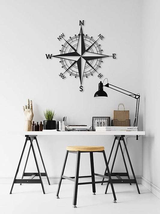 Nautical Compass Rose Metal Wall Art, Large Wall Decor, Black Compass Wall Sculptures, Indoor Outdoor Hanging, Housewarming Gift for Home Decor, Room Decor, Living room, Bedroom (Black 18" x 18")