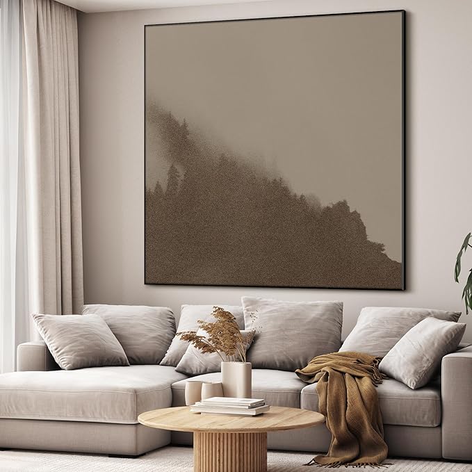 46"x46" XL Framed Wall Art - Minimalist Foggy Forest Tranquil (Frame Assembly Required)