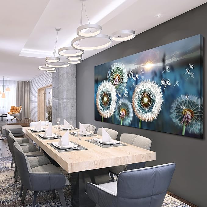 Large Wall Art Dandelion Canvas Art Wall Decor for Living Room White Dandelion Sun Blue Landscape Prints Artwork Modern Framed Wall Art for Bedroom Office Home Decorations Pictures for Bedroom Wall Decor Size 29x58