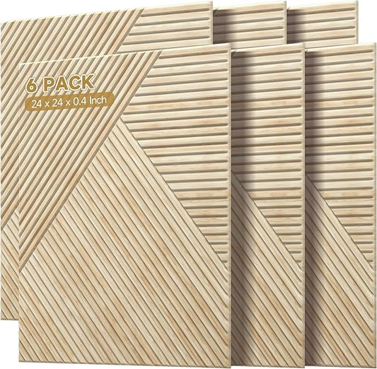 Acoustic Wall Panels,6 Pack Total Size 72 x 48 Inches,Self-Adhesive Decorative Acoustic Panels for Wall and ceiling,3D UV Printing with Wood Look,Rustic Oak
