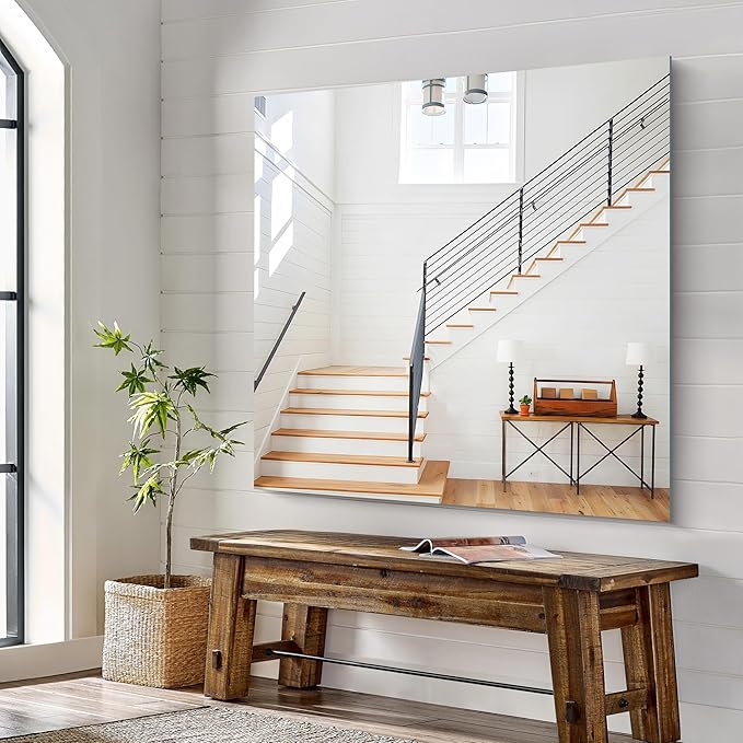 KOCUUY Large Frameless Mirror, 48x48 Inch Square Bathroom Vanity Mirror for Over Sink, Upgraded Shatterproof Unframed Design for Bedroom, Living Room, Entryway