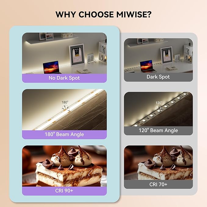 MIWISE COB LED Strip,4000K Natural White 20ft/6.1m,Dimmable Super Bright 24V LED Strip Light,CRI 90+ Flexible Tape Light with RF Remote Timer Function,for Home/Cabinet/Bedroom/TV DIY Lighting Project