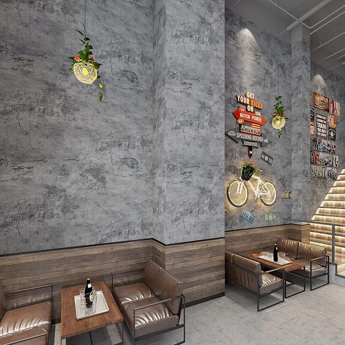 BAYYA Concrete Wallpaper Countertops Contact Paper Grey Cement Wallpaper Peel and Stick 15.75"x354.33" 3D Rustic Industrial Style Waterproof Removable Self Adhesive Vinyl Film for Bathroom Kitchen