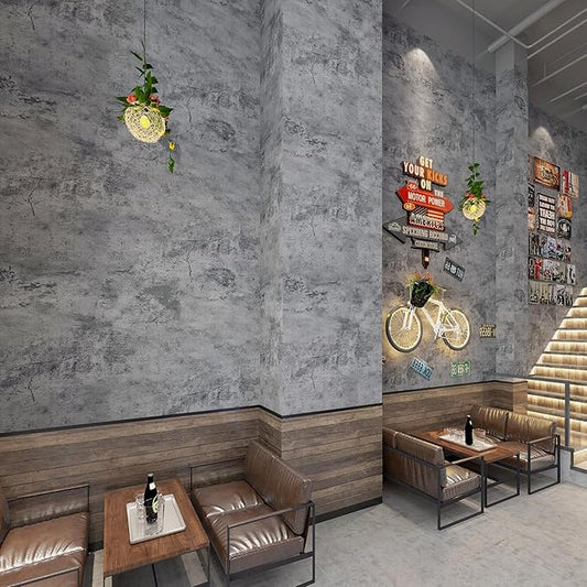 BAYYA Concrete Wallpaper Roll Peel Stick countertops Grey Textured Thick Contact Paper Vinyl Cement Look Wall Paper Matte Rustic Industrial Wallpaper, Dark Gray, 354 x24 Inch