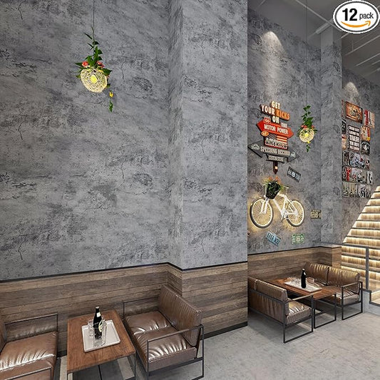 BAYYA Concrete Wallpaper Cement Contact Paper Dark Grey Wallpaper Peel Stick Countertops 15.75" x 118.11" 3D Rustic Industrial Style Waterproof Removable Self Adhesive Vinyl Film for Bathroom Kitchen