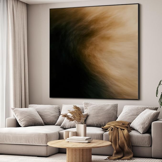 72"x72" XL Framed Wall Art - Dark Abstract Black and Brown Gradient Modern Painting Minimalist Foggy Forest Tranquil (Frame Assembly Required)